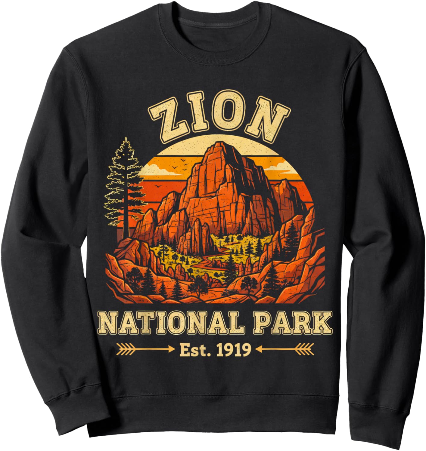 Zion National Park Utah USA Outdoor Vintage Men Women Sweatshirt - Sweatshirt | Black