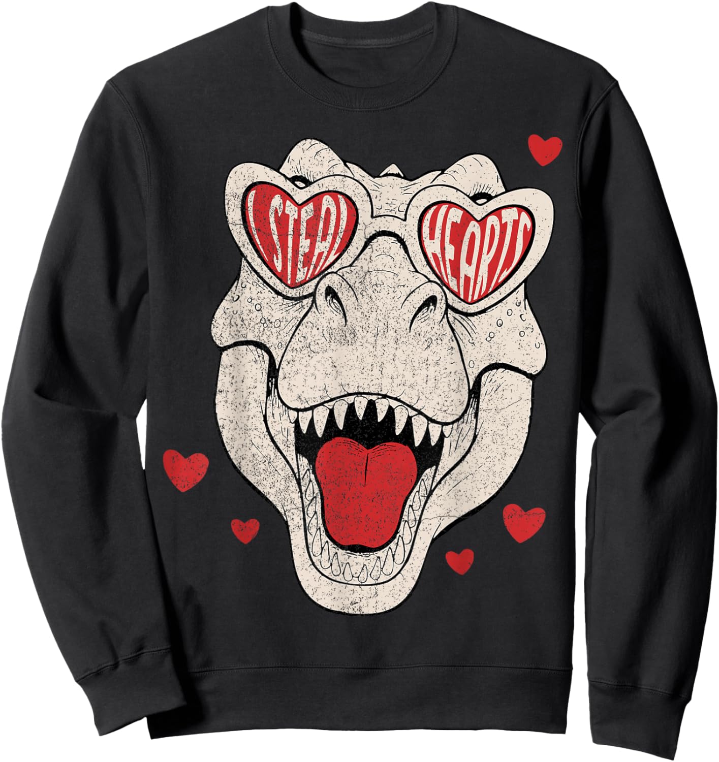Kids I Steal Hearts Trex Dino Boy Valentines Toddler Kids Sweatshirt - Sweatshirt | Black