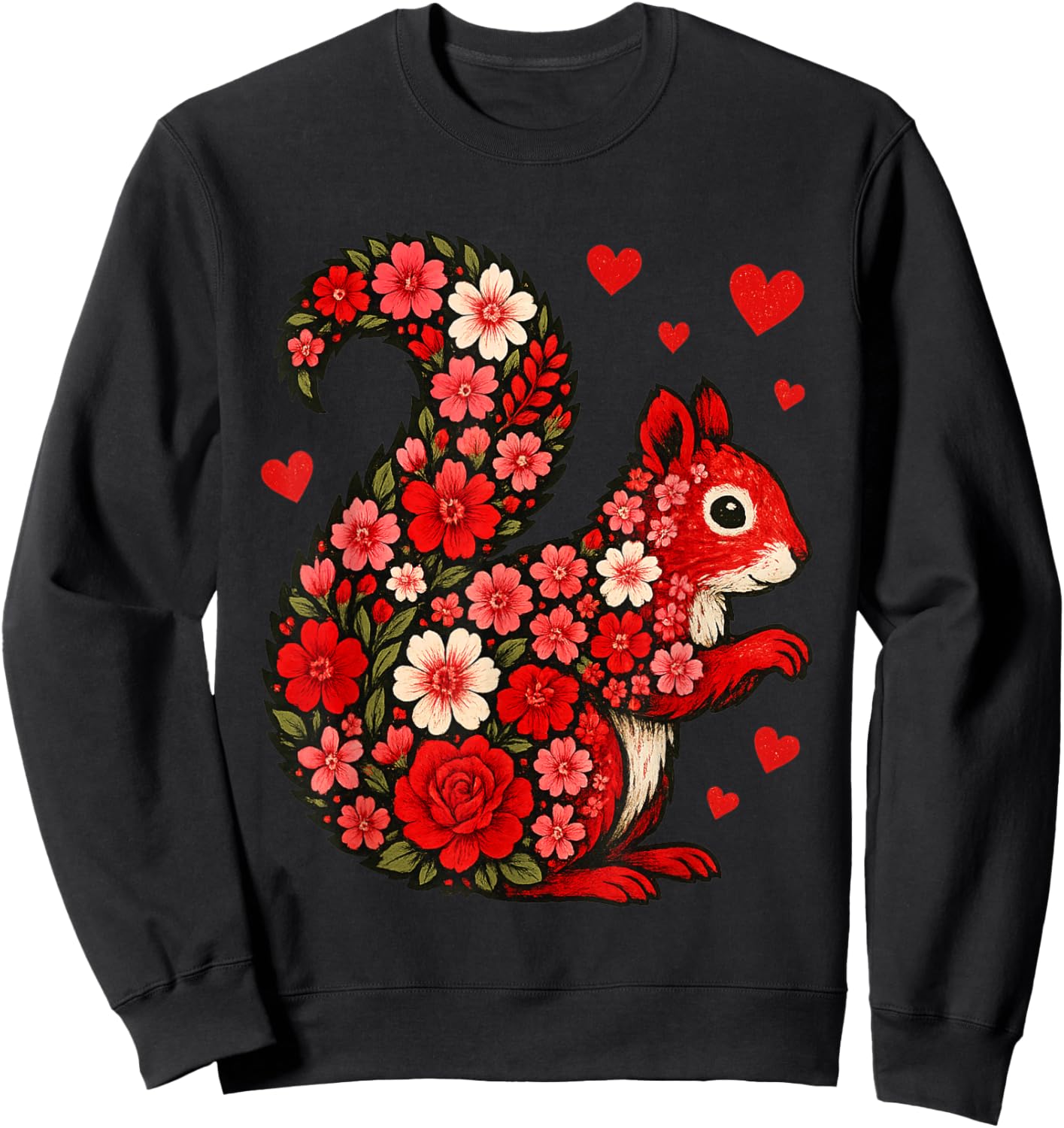 Cute Valentine Day Funny Girls Squirrel Valentines Day Women Sweatshirt - Sweatshirt | Black