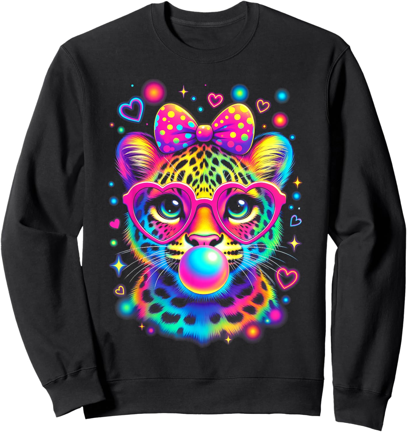 Leopard Glasses Blowing Bubble Gum 100 Day of School Kids Sweatshirt - Sweatshirt | Black