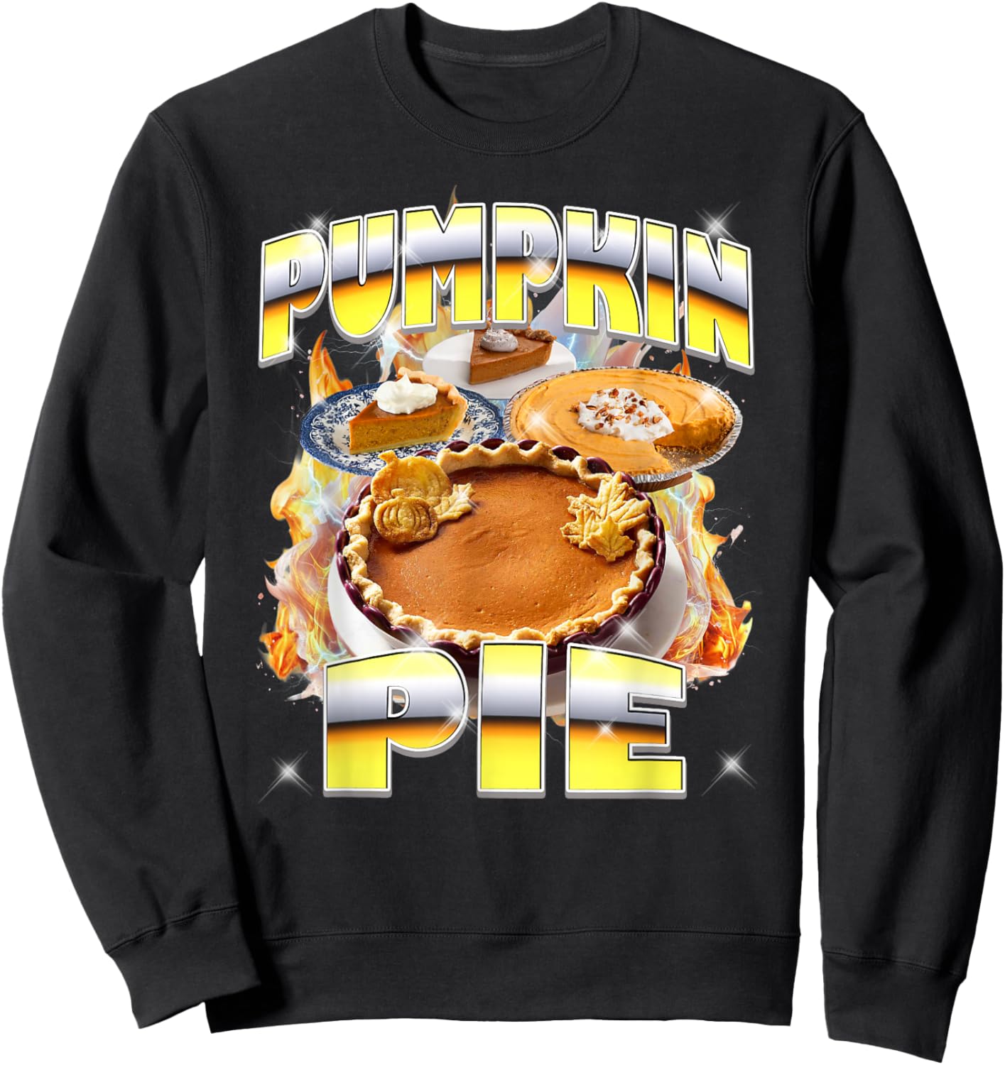 Thanksgiving Pumpkin Pie Bootleg 90's Rap Rock Vintage Funny Sweatshirt - Sweatshirt | Black
