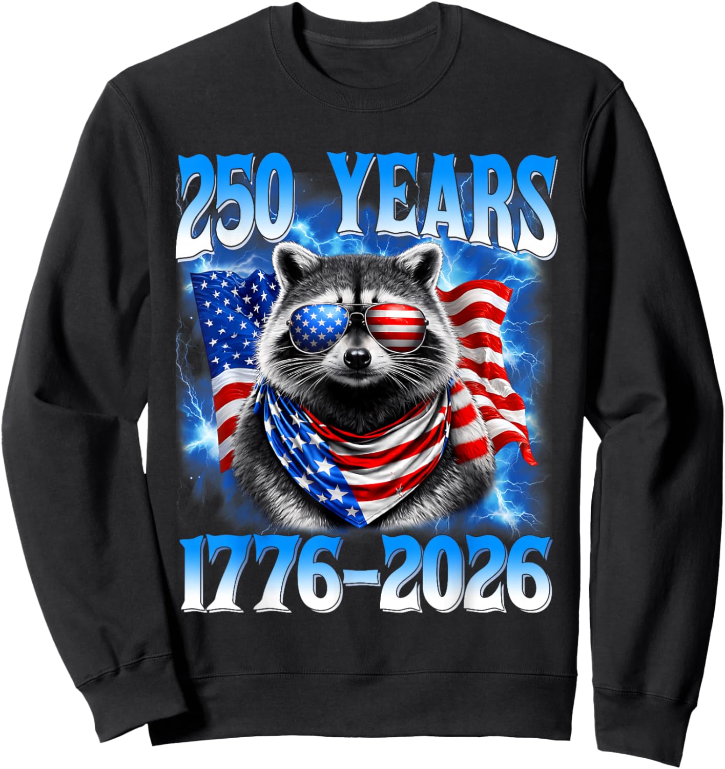 250 Years American 1776 2026 250th Raccoon 4th July Boys Kid Sweatshirt - Sweatshirt | Black