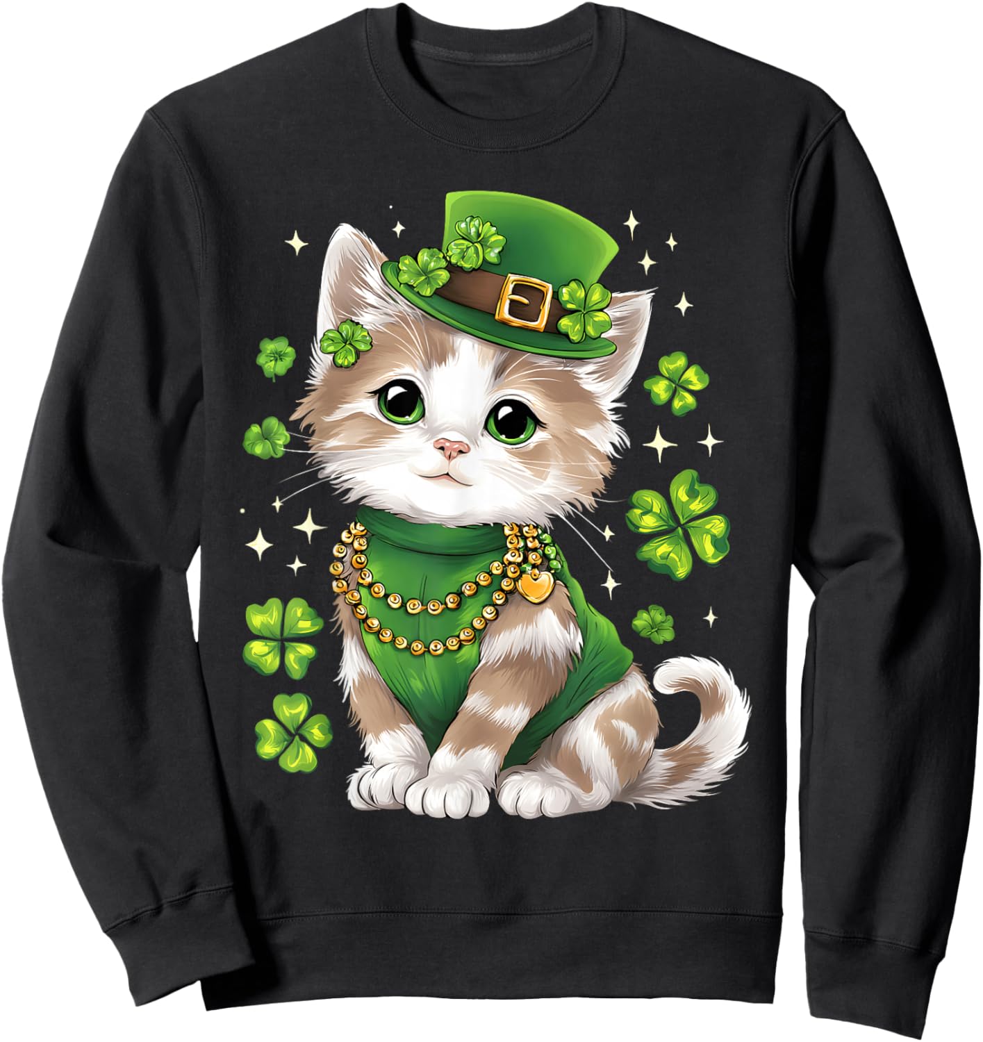 St Patricks Day Cat Leprechaun Hat Shamrock Saint Pattys Day Sweatshirt - Sweatshirt | Black