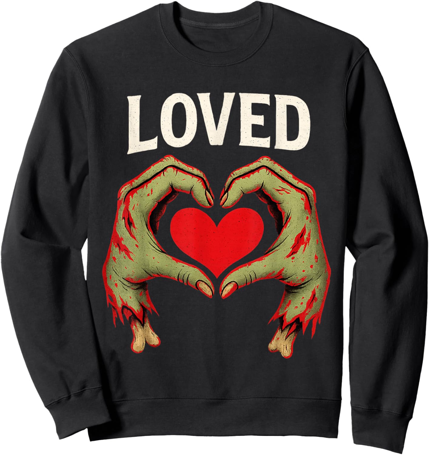 Loved Creepy Monster Hands Heart Pastel Goth Valentines Day Sweatshirt - Sweatshirt | Black