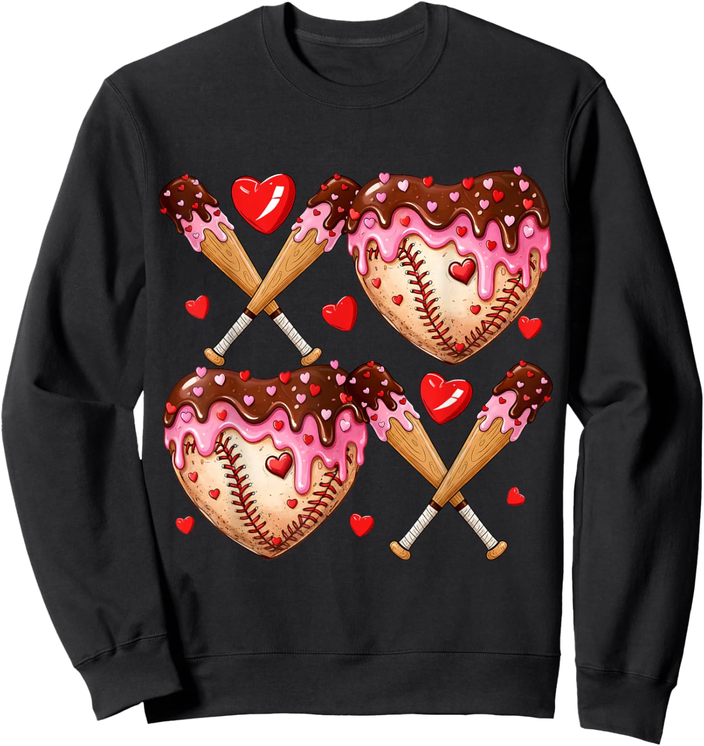 Valentines Day Drip Heart Baseball XOXO Boys Kids Men Sport Sweatshirt - Sweatshirt | Black