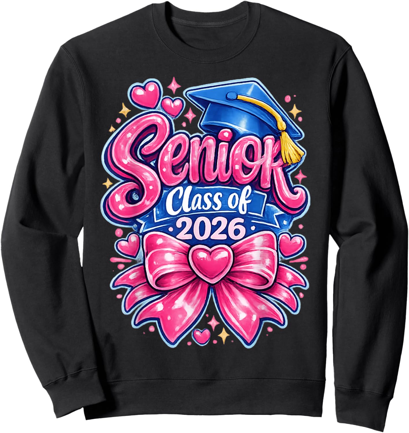 Class of 2026 Pink Bow Graduation Senior Girls Sweatshirt - Sweatshirt | Black