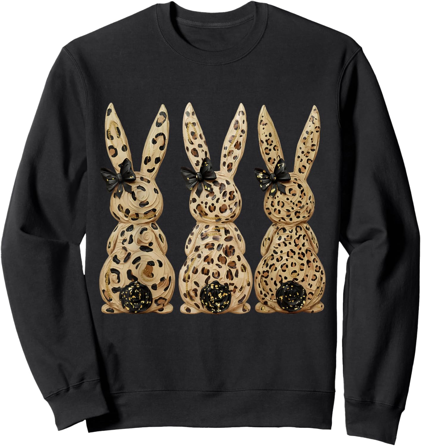 Coquette Leopard Easter Bunny Rabbit Happy Easter Day Girly Sweatshirt - Sweatshirt | Black