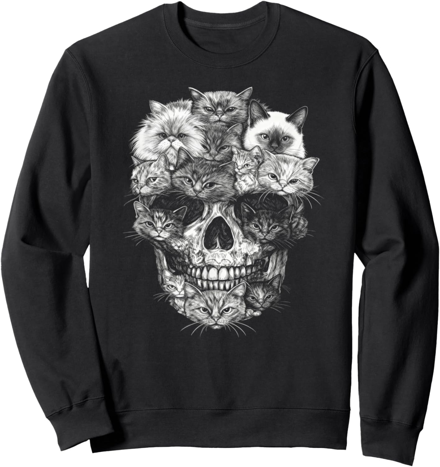 A Skull But It's Cats Kitty Skeleton Halloween Cat Skull Sweatshirt - Sweatshirt | Black