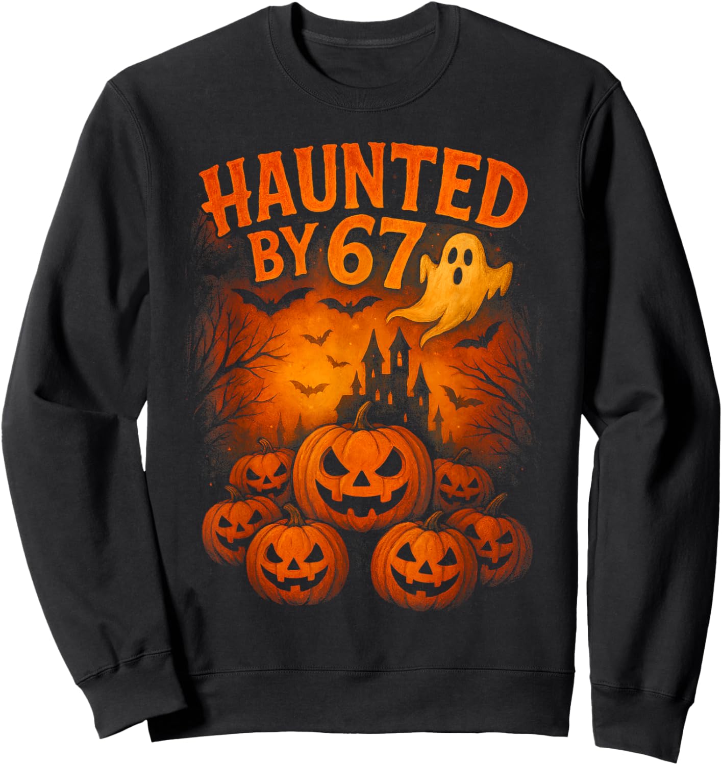 67 Meme Trendy Ghost Halloween Funny Six Seven Gen Alpha Z Sweatshirt - Sweatshirt | Black