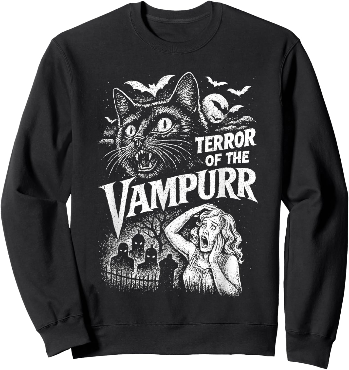 Terror of The Vampurr Halloween Cat Vintage Movie Spooky Sweatshirt - Sweatshirt | Black