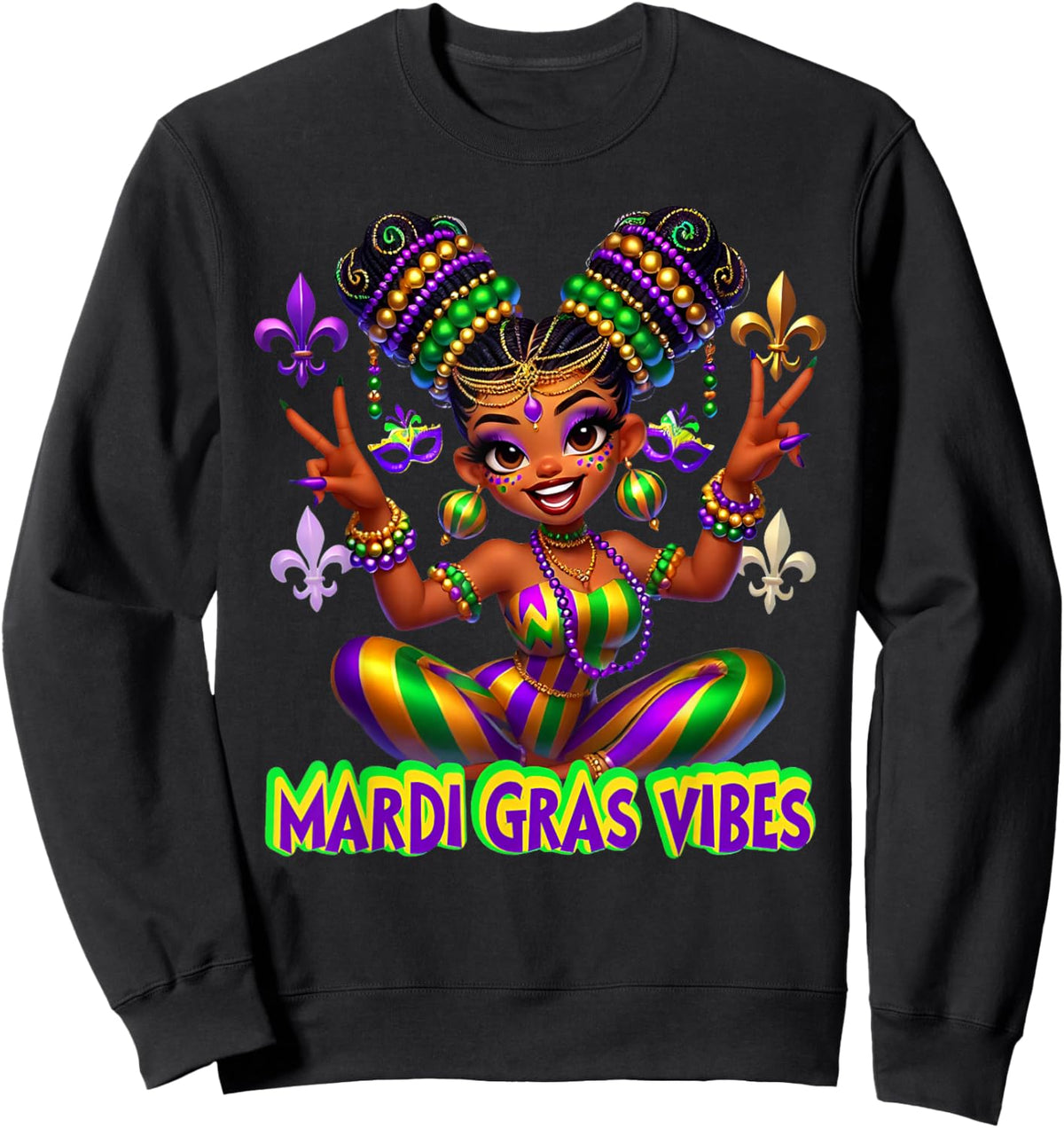 Mardi Gras Vibes Carnival New Orleans Beads Fleur De Lis Sweatshirt - Sweatshirt | Black