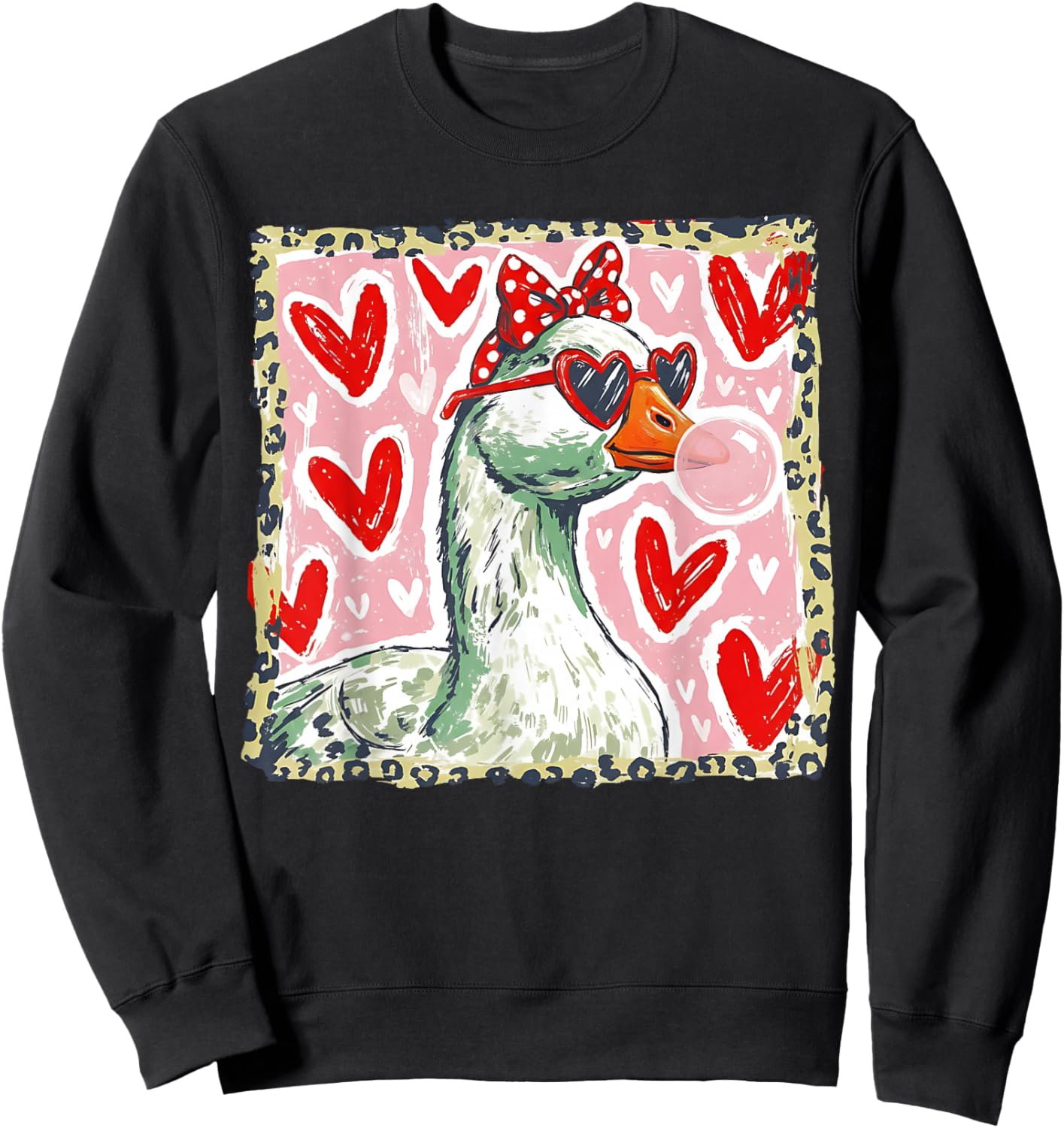 Valentine Geese Funny Love Hearts Heart Sunglasses Bubblegum Sweatshirt - Sweatshirt | Black