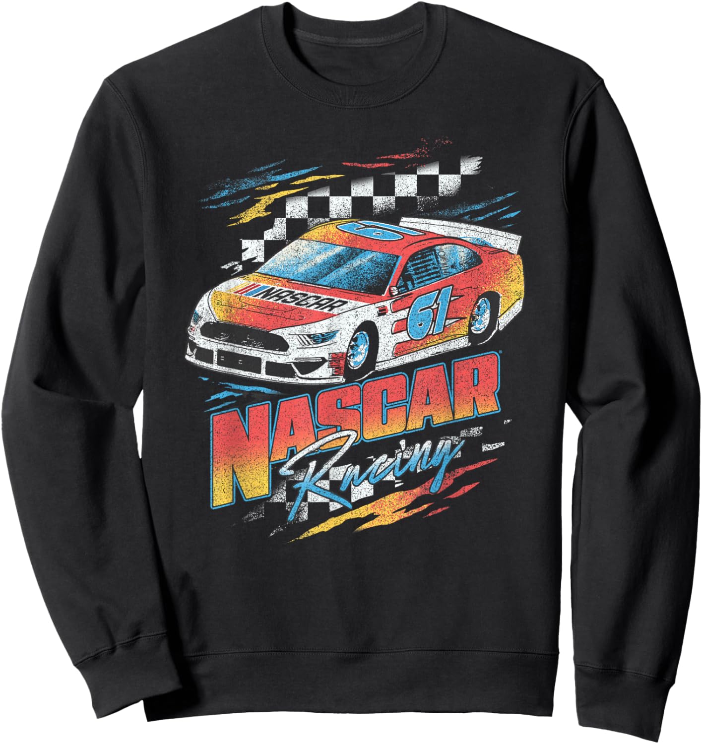 NASCAR Racing Checkers Full Color Distressed Poster Sweatshirt - Sweatshirt | Black