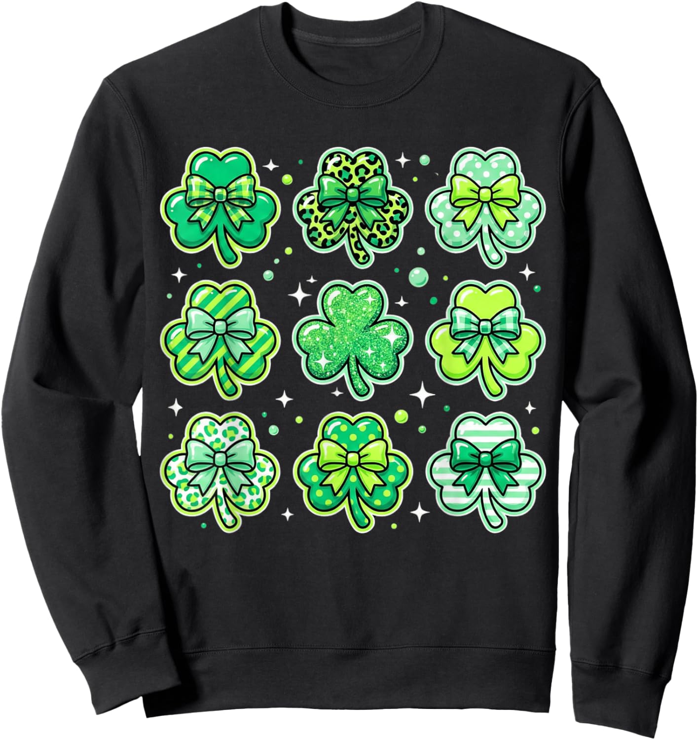 Lucky Coquette Shamrock Bow St Patricks Day Retro Women Girl Sweatshirt - Sweatshirt | Black