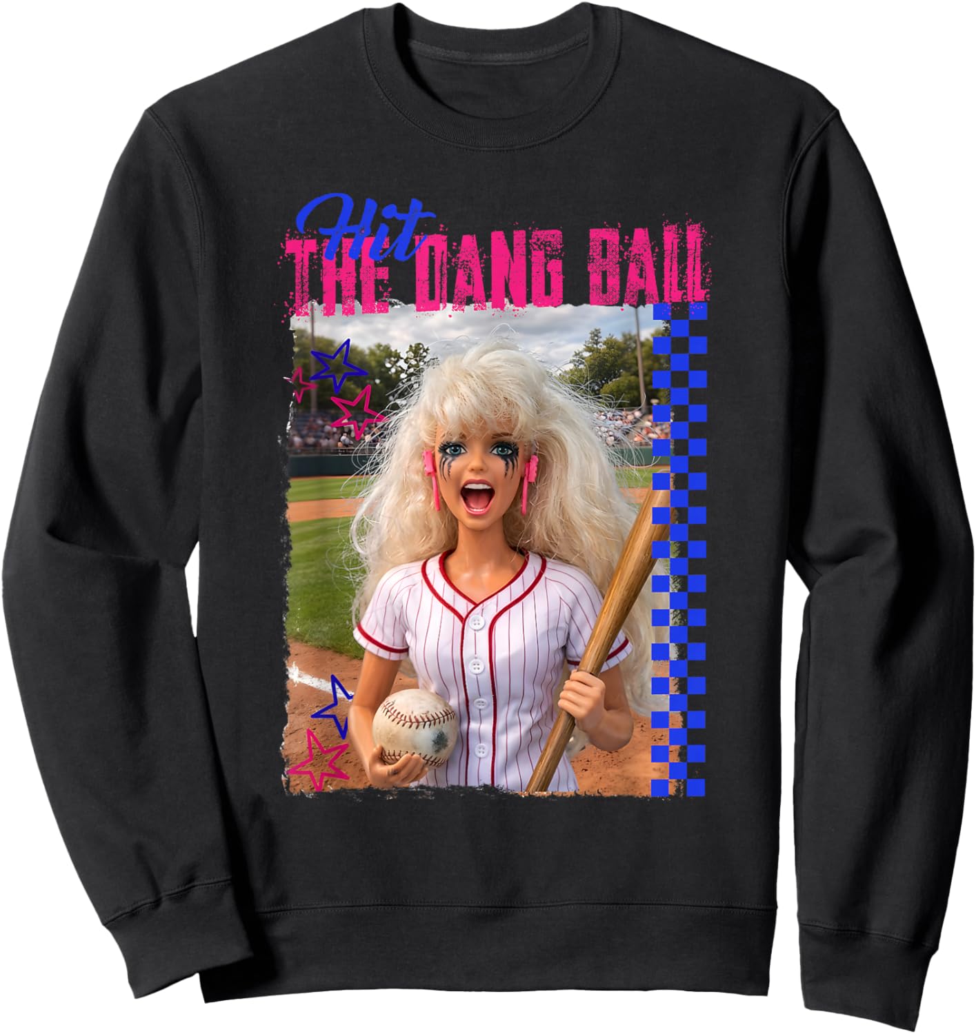 Hit The Dang Ball Baseball Mom Gameday Funny Doll Face Meme Sweatshirt - Sweatshirt | Black