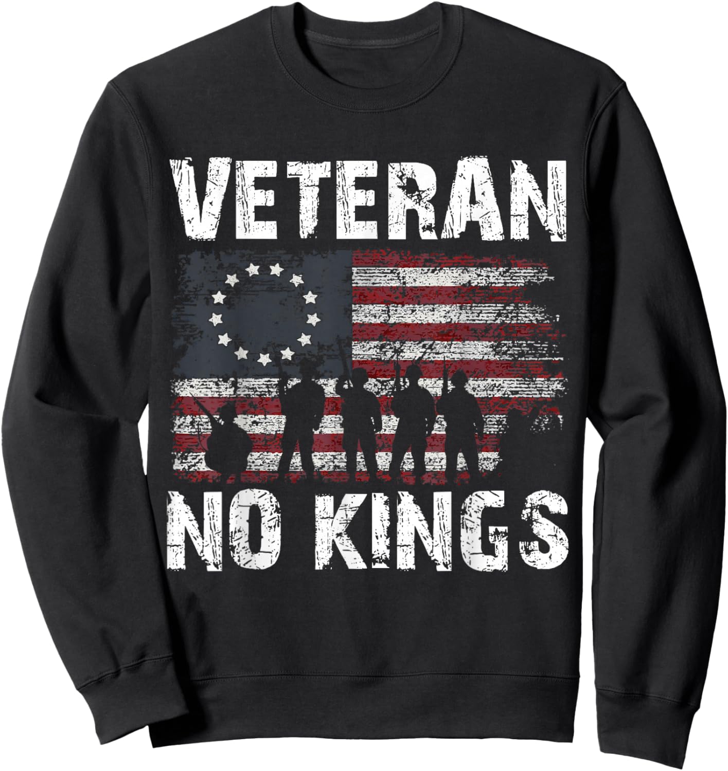 No Kings Vintage America Flag Veterans Sweatshirt - Sweatshirt | Black
