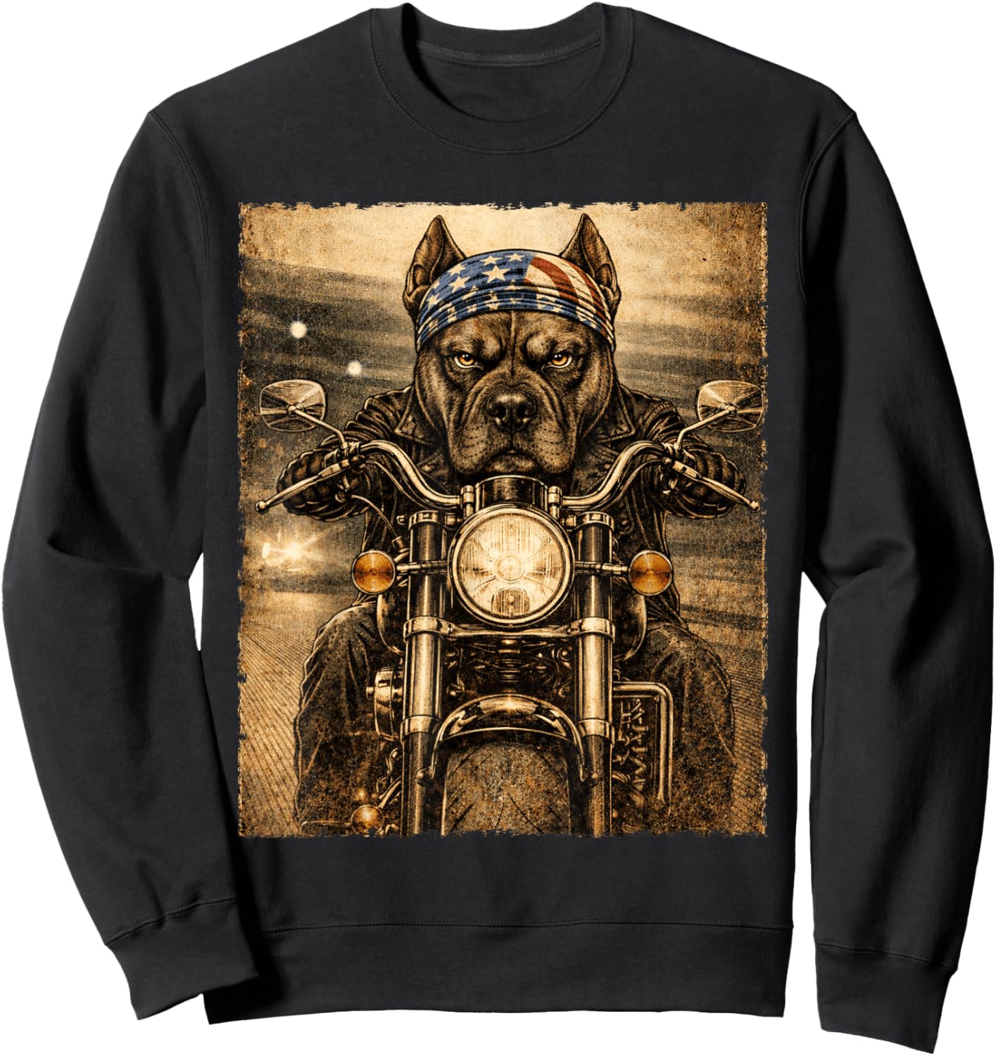 Vintage Presa Canario Dog Biker Riding Classic Motorcycle Sweatshirt - Sweatshirt | Black