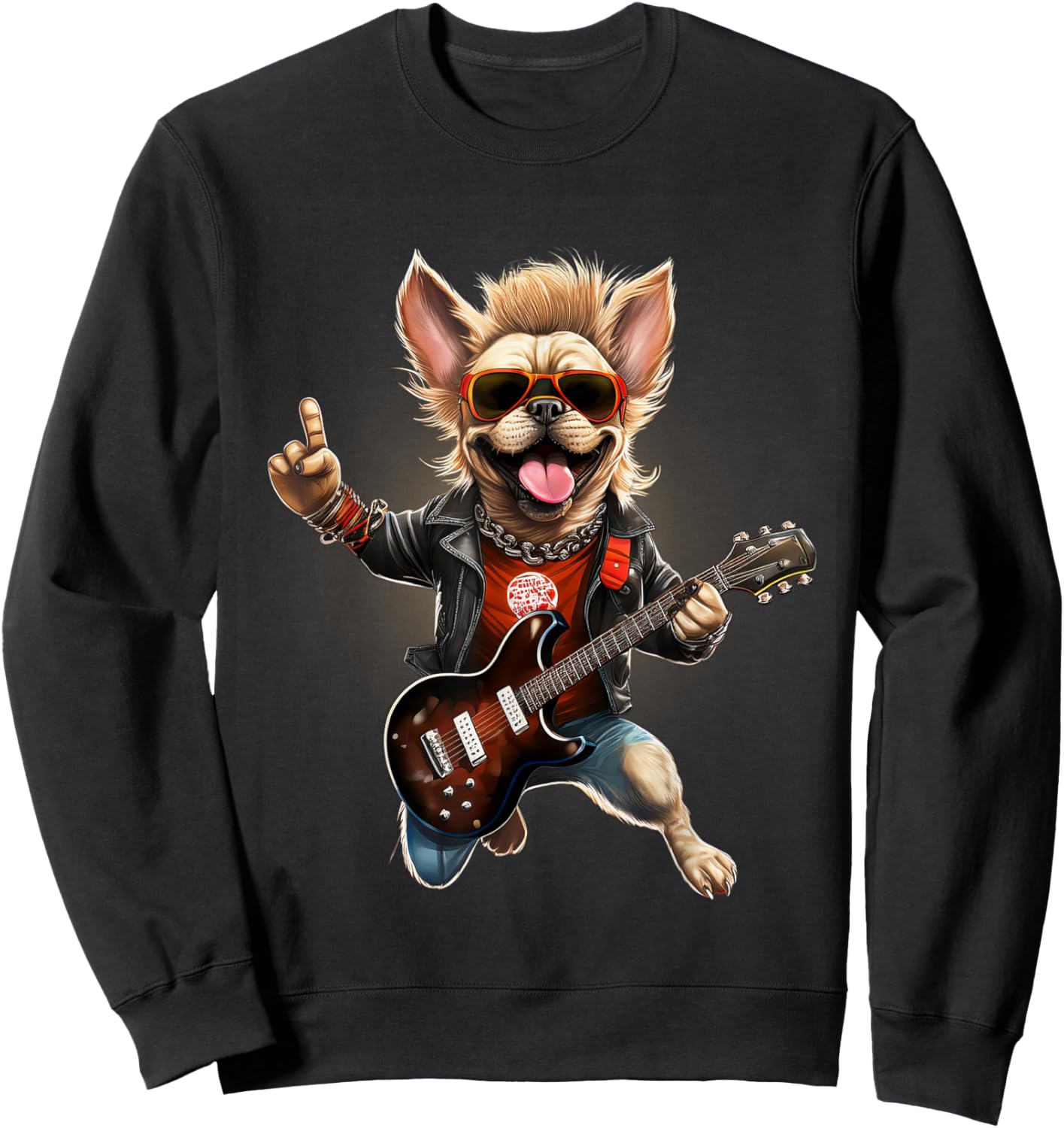 Vintage Punk Guitar French Bulldog Sweatshirt - Sweatshirt | Black