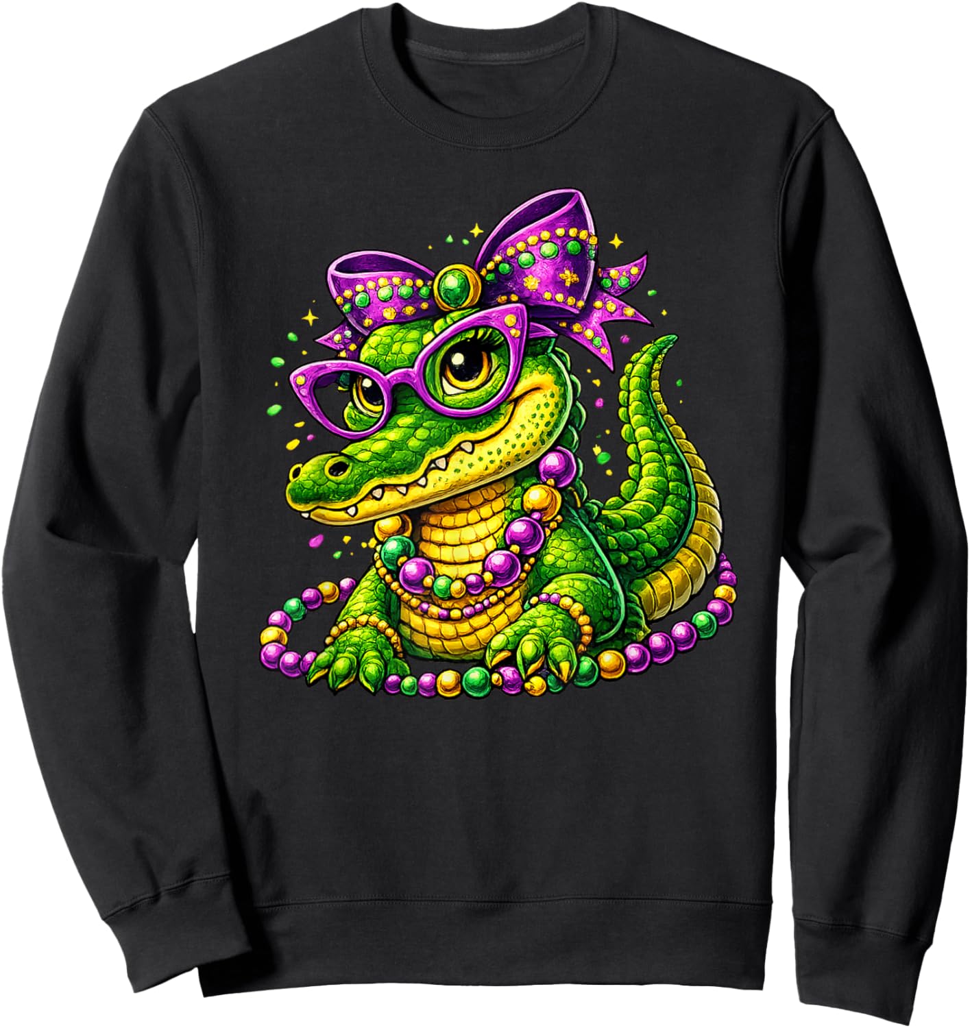 Cute Mardi Gras Alligator Gator Beads Mask Carnival Couples Sweatshirt - Sweatshirt | Black