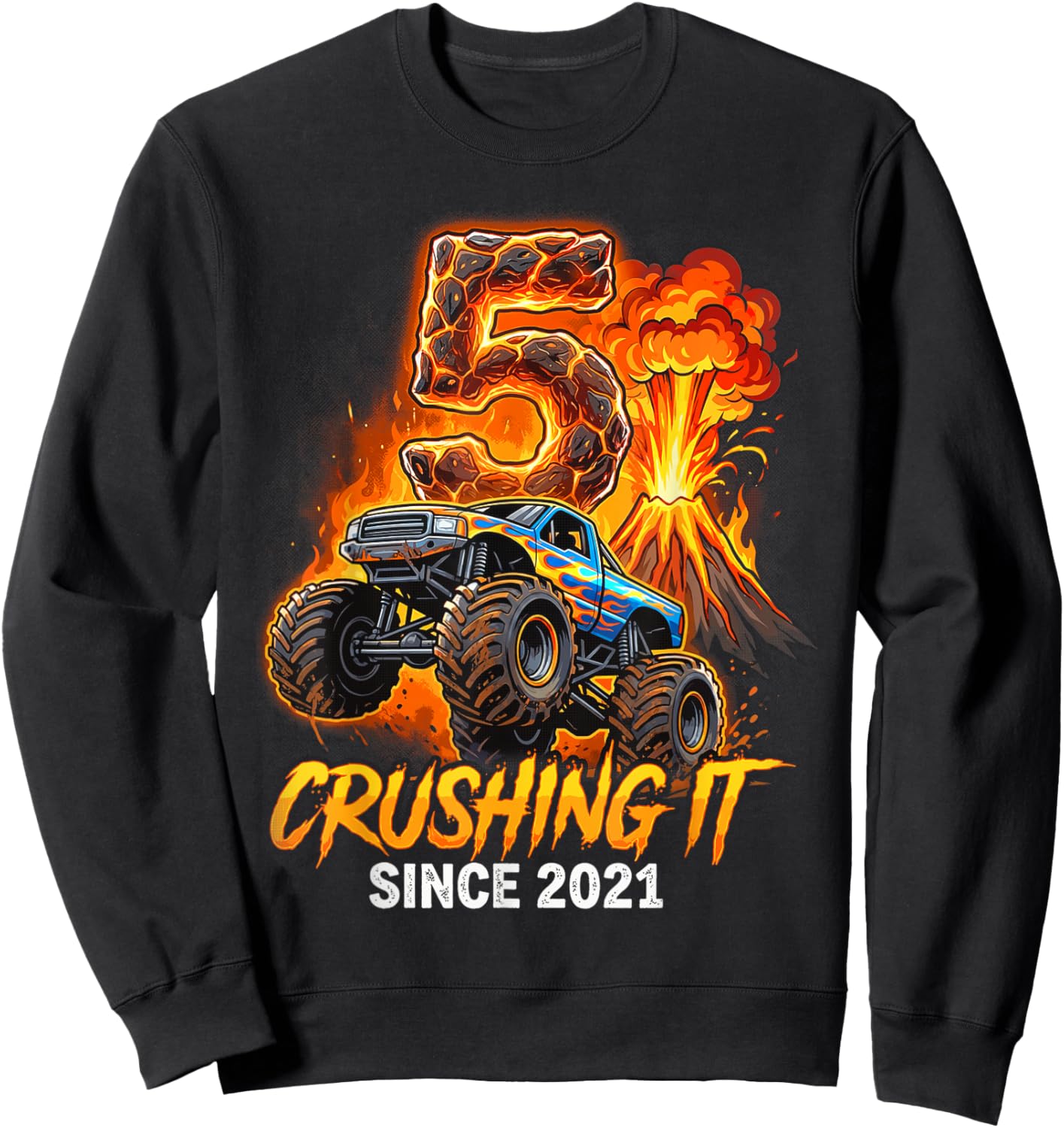Birthday Monster Truck 5 Year Old Boys 5th Party Born 2021 Sweatshirt - Sweatshirt | Black