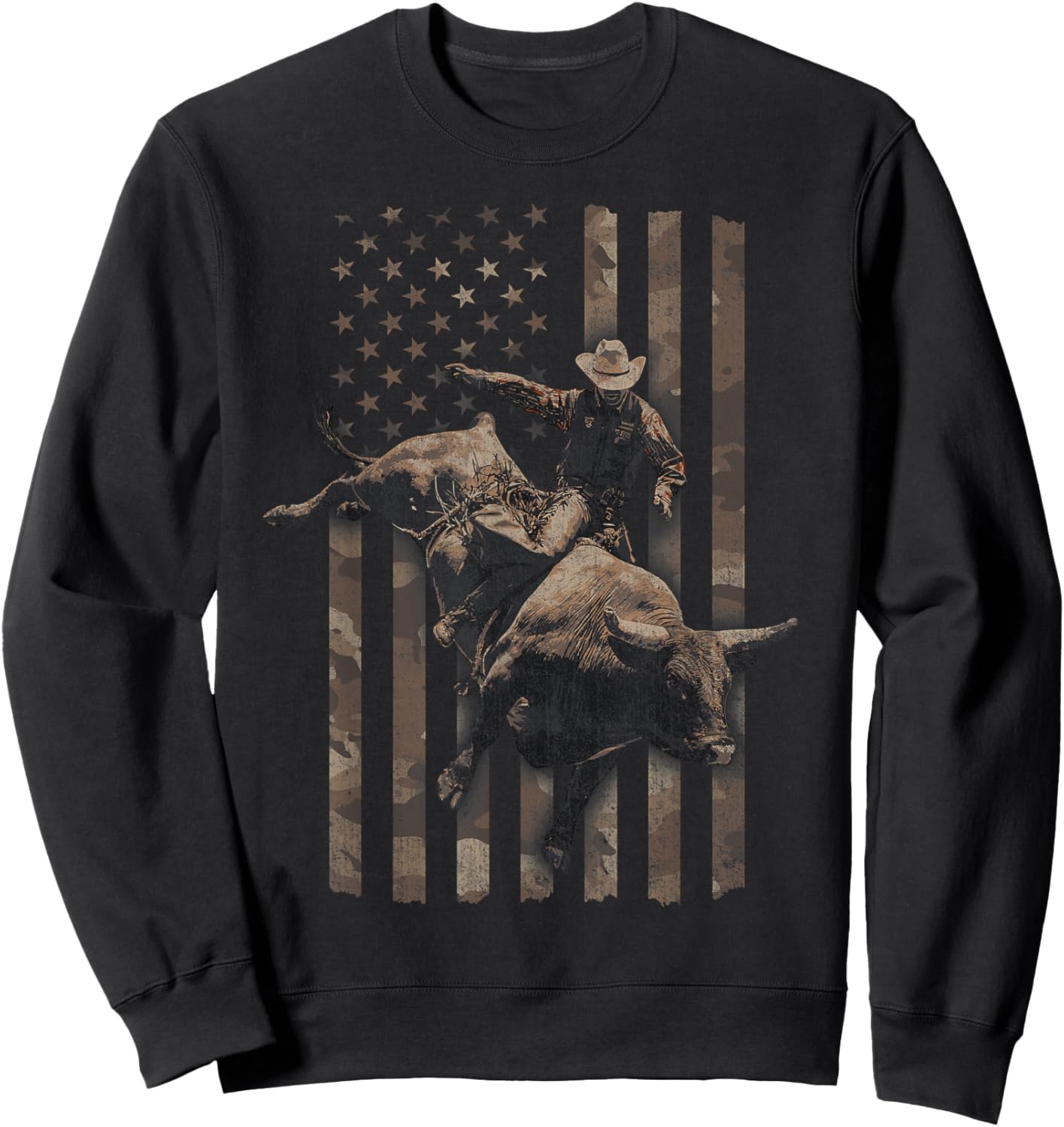 Western Rodeo American Flag Sweatshirt - Sweatshirt | Black