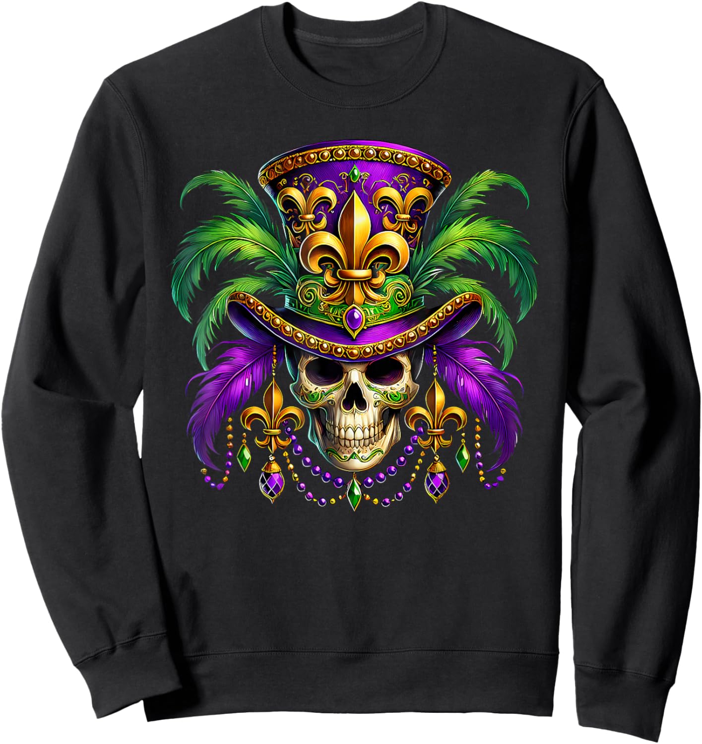 Mardi Gras Skull Top Hat New Orleans Witch Doctor Voodoo Sweatshirt - Sweatshirt | Black