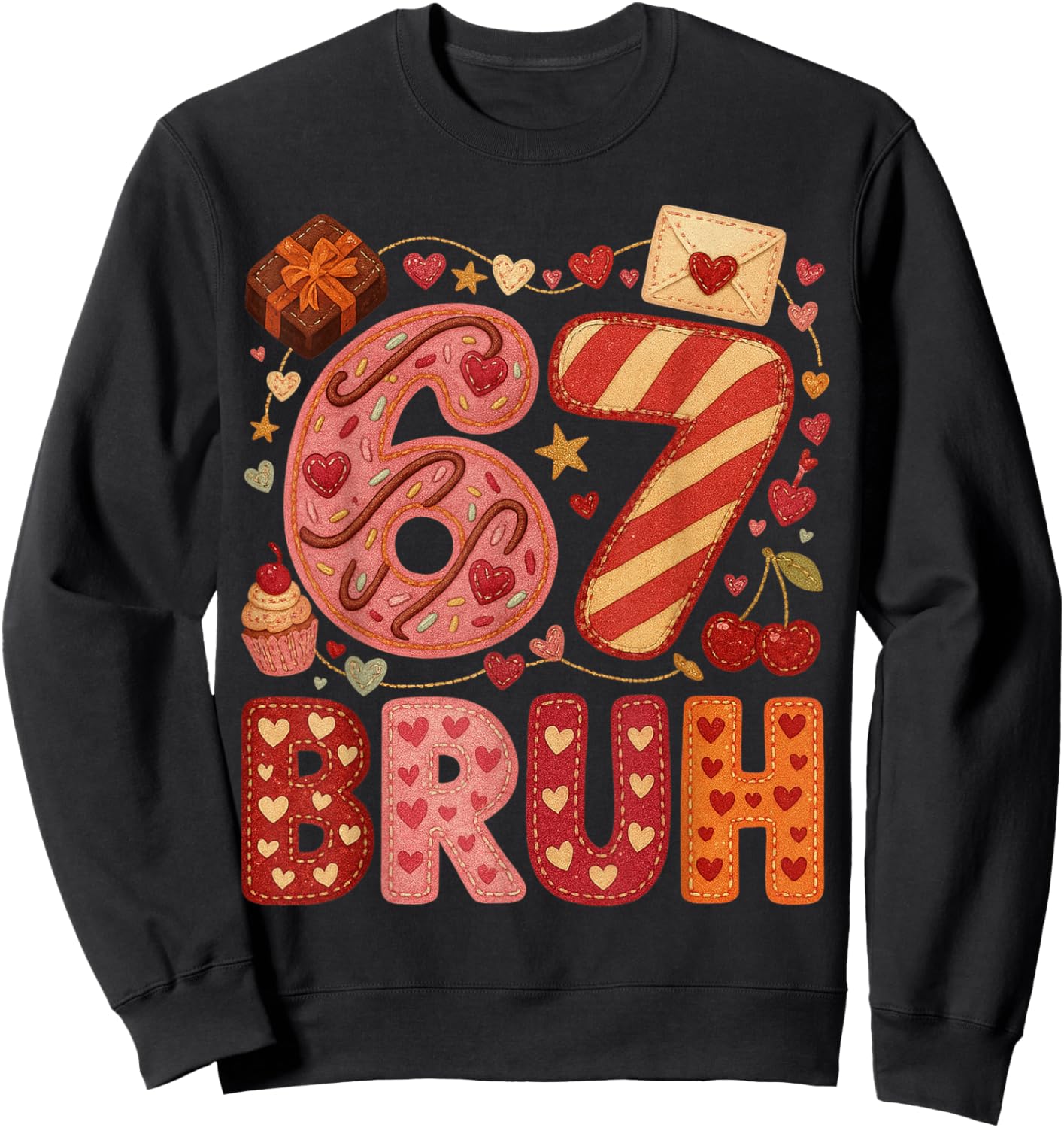 Six Seven Bruh Valentine Heart 67 Cute Kids Meme Boys Girls Sweatshirt - Sweatshirt | Black