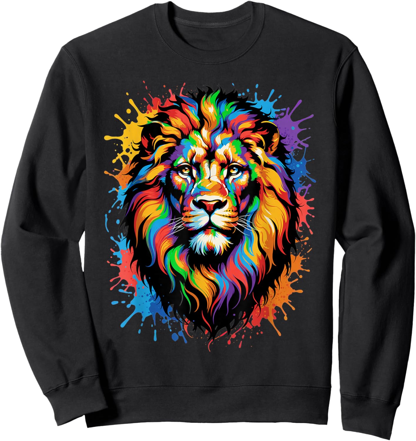 Colorful Lion Face Paint Splash Art Sweatshirt - Sweatshirt | Black