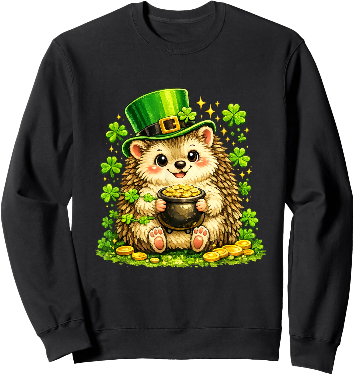 Cute Lucky Hedgehog Leprechaun St Patrick’s Day Funny Sweatshirt - Sweatshirt | Black