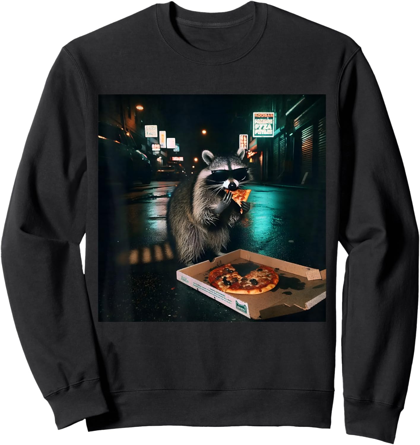 Pizza Raccoon Funny Night Food Quote Sweatshirt - Sweatshirt | Black