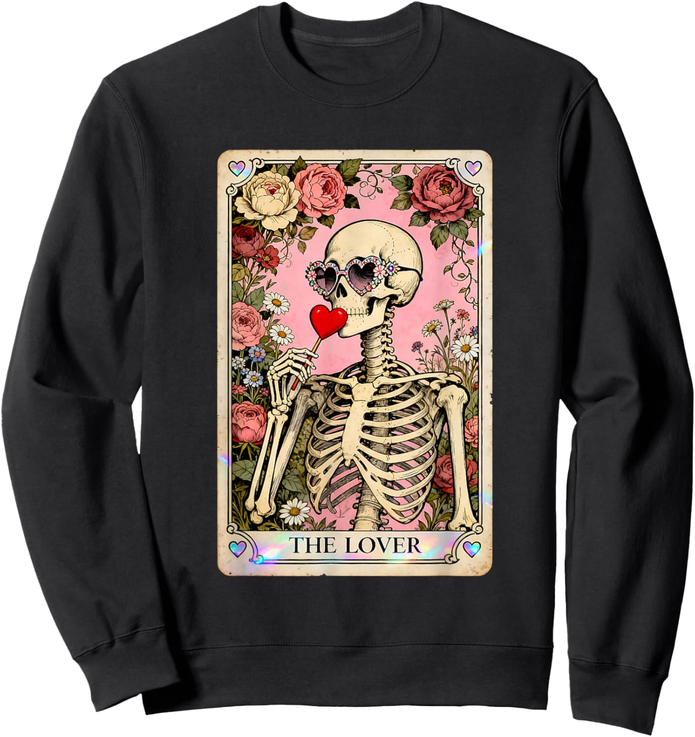 The Lover Skeleton Gothic Valentine Tarot Art Sweatshirt - Sweatshirt | Black