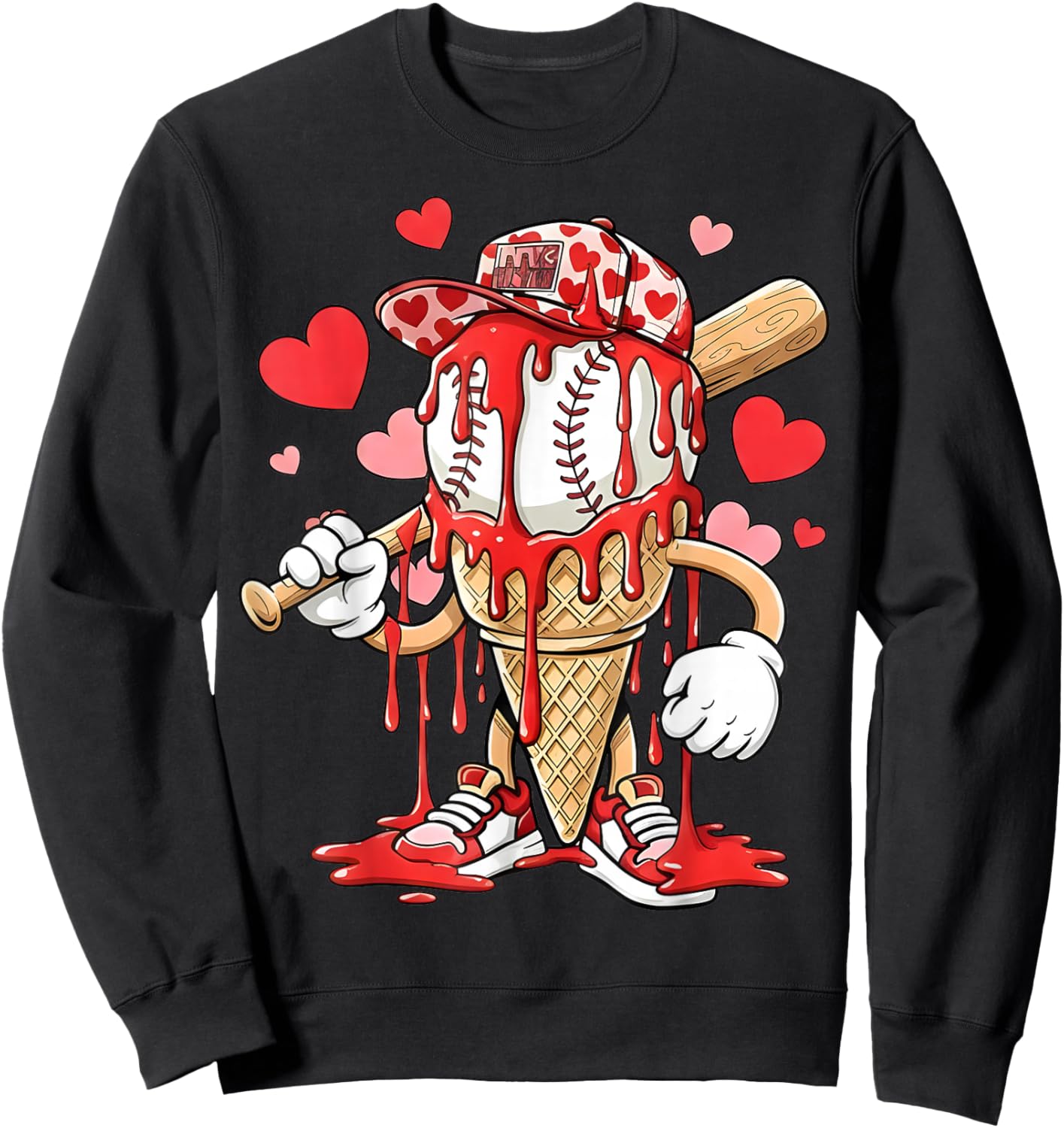 Kids Baseball Drip Ice Cream Apparel Kids Boys Valentine Sweatshirt - Sweatshirt | Black