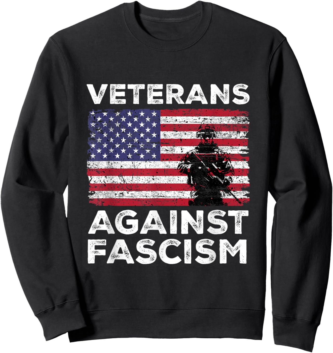 Veterans Against Fascism Vintage US Army Patriotic Soldier Sweatshirt - Sweatshirt | Black