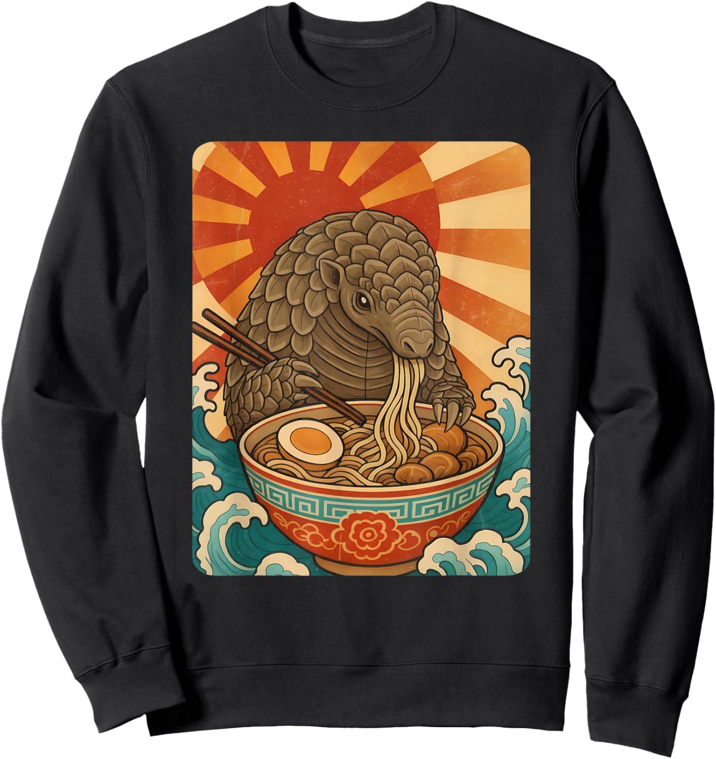 Kawaii Cute Pangolin Eating Ramen Noodles Japanese Art Anime Sweatshirt - Sweatshirt | Black