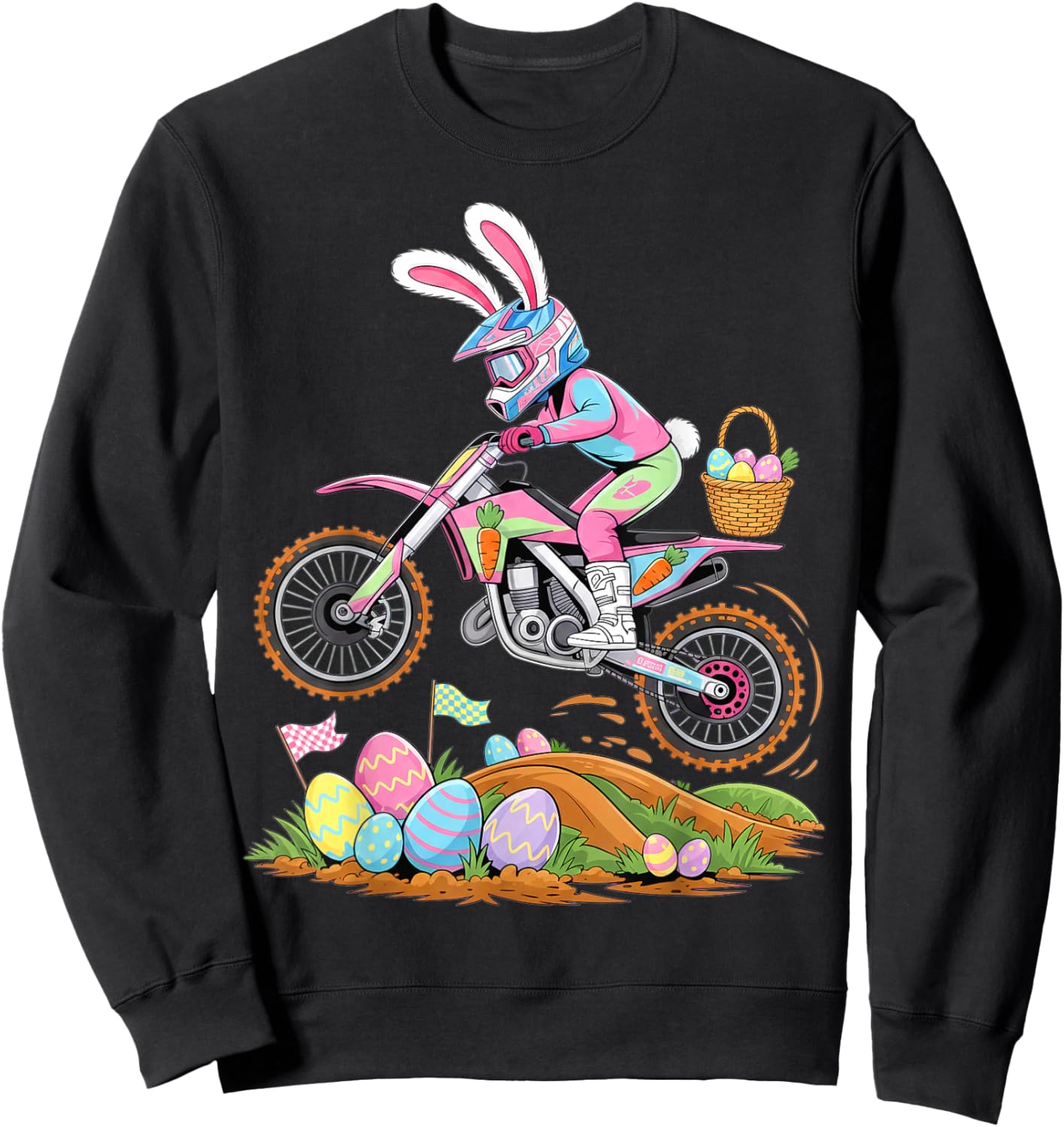 Motocross Bunny Dirt Bike Easter Motorcycle Men Boys Sweatshirt - Sweatshirt | Black