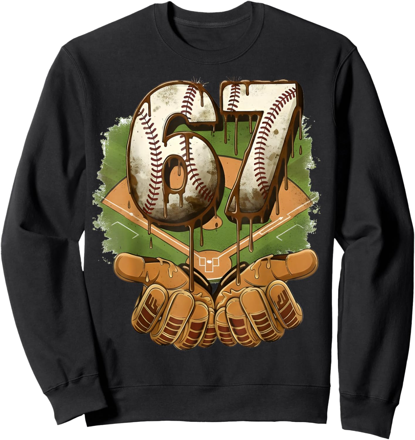 Baseball Ice Cream Drip Number 67 Playground Player 67th Sweatshirt - Sweatshirt | Black