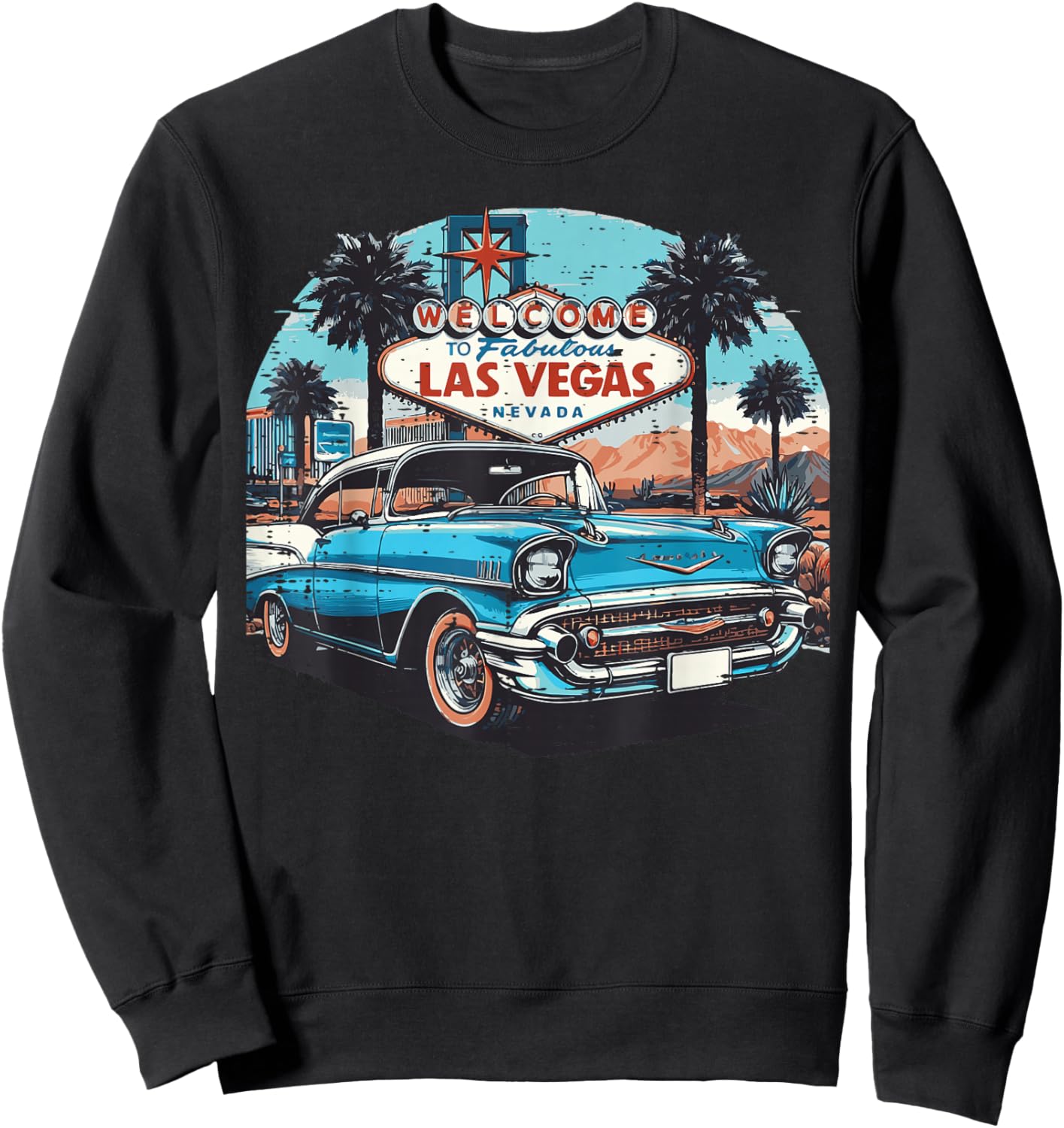 Classic Car Welcome Las Vegas Vacation Summer Men Women Kids Sweatshirt - Sweatshirt | Black