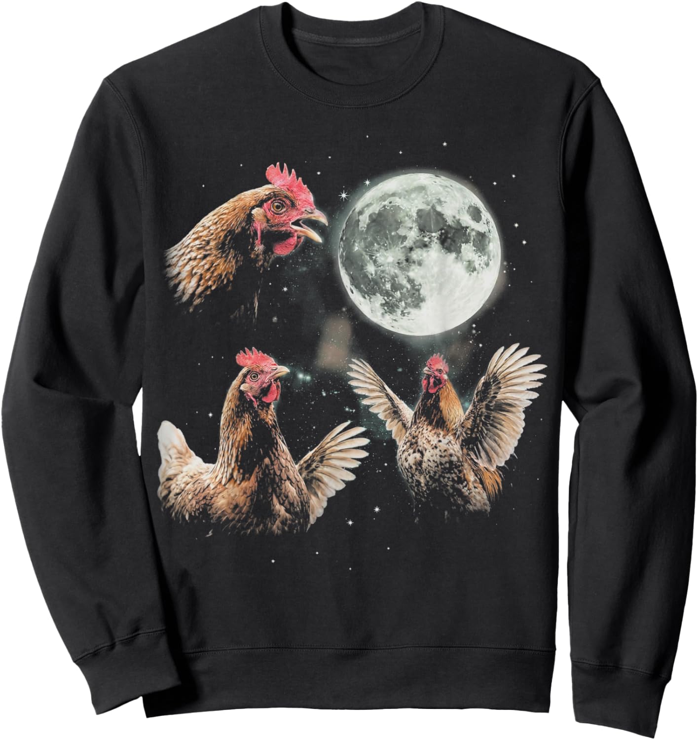 Funny Chicken Howling at Moon Vintage 90s Graphic Sweatshirt - Sweatshirt | Black