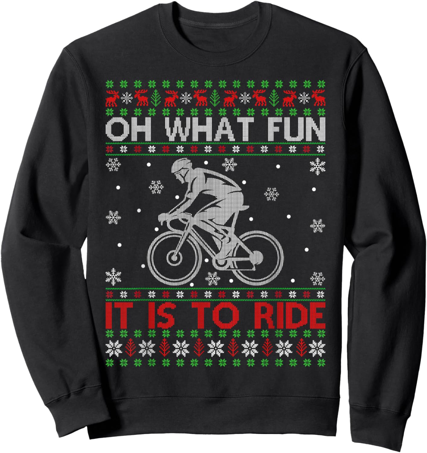 Oh What Fun Cycling Bicycle Ugly Christmas Sweater MTB Bike Sweatshirt - Sweatshirt | Black