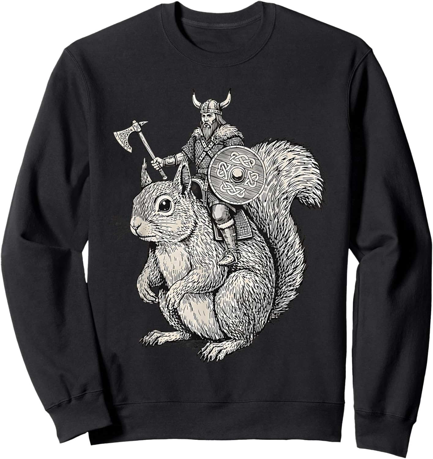 Viking Riding Squirrel Funny Warrior Art Sweatshirt - Sweatshirt | Black