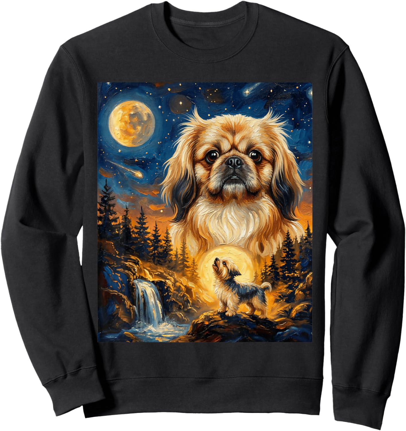 Pekingese Howling to The Moon Vintage Dog Sweatshirt - Sweatshirt | Black
