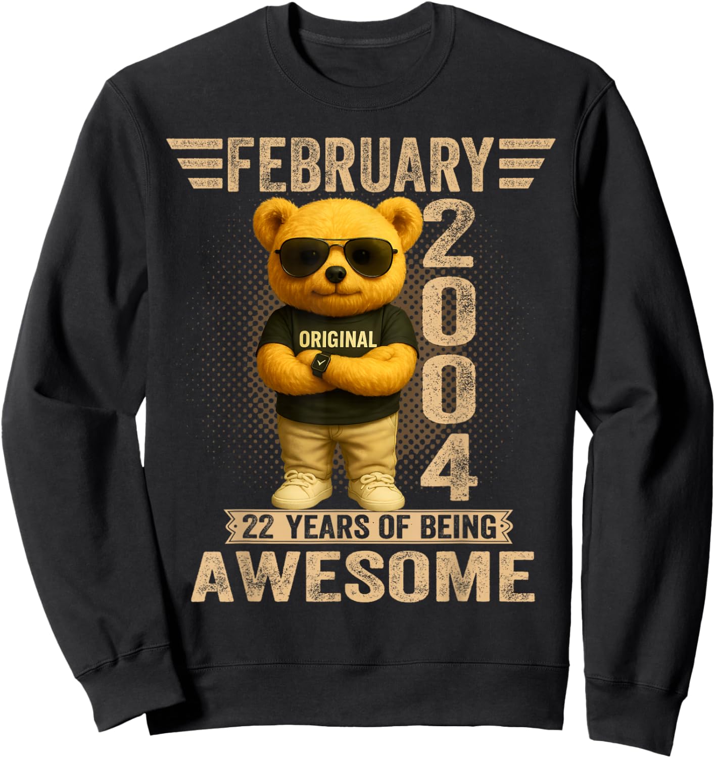 22 Year Old February 2004 Teddy Bear 22nd Birthday Men Women Sweatshirt - Sweatshirt | Black