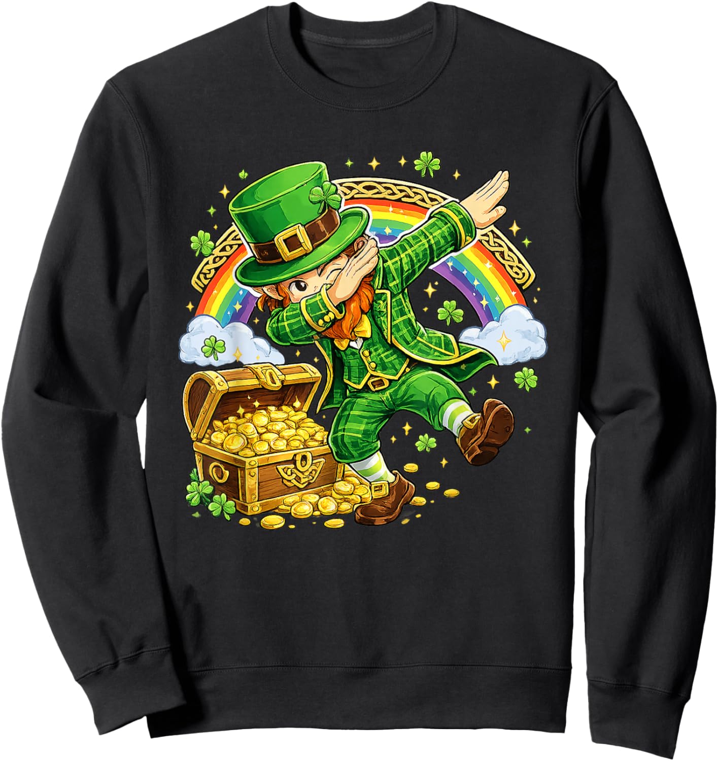 Funny Leprechaun Dabbing Lucky St Patricks Kids Boys Sweatshirt - Sweatshirt | Black