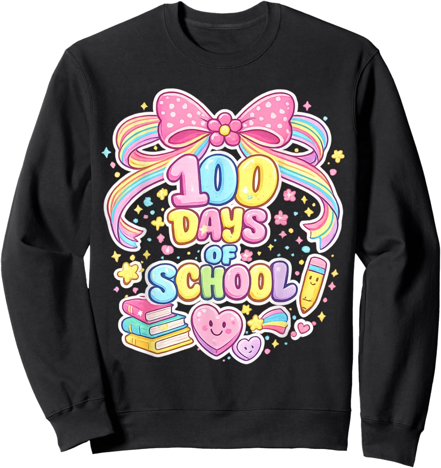 100th Day of School 100 Days Teacher Coquette Bow Girl Sweatshirt - Sweatshirt | Black