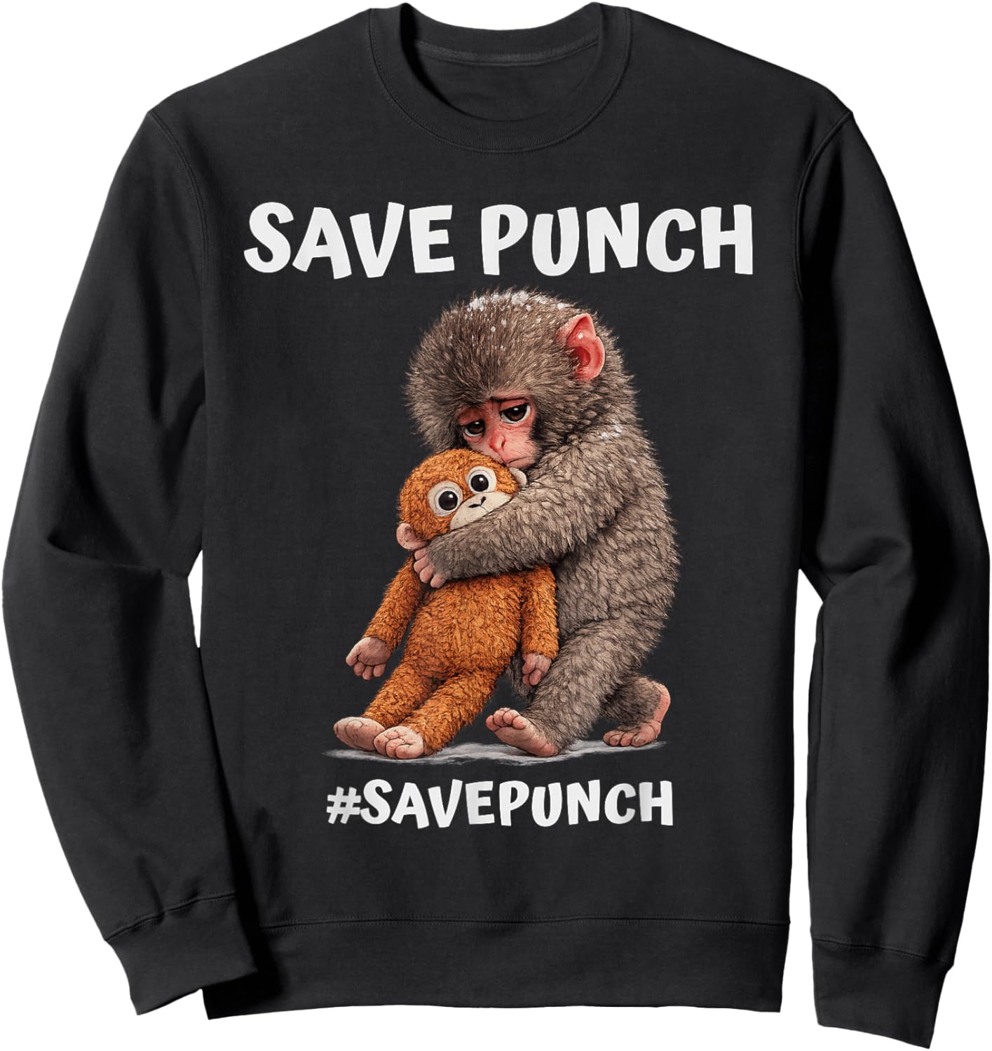 Save Punch Trendy Japanese Macaque Monkey Sweatshirt - Sweatshirt | Black