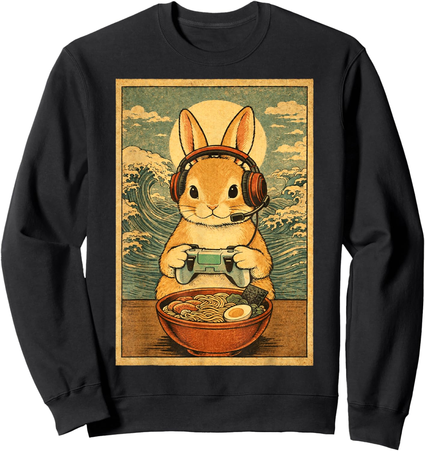 Gamer Bunny Ramen Japanese Graphic Women Teens Sweatshirt - Sweatshirt | Black