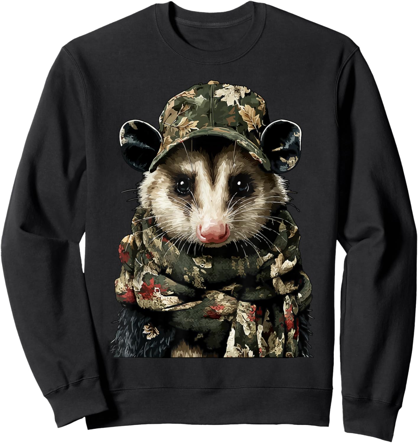 Rustic Camouflage Opossum Animal Hunter Wildlife Possum Camo Sweatshirt - Sweatshirt | Black