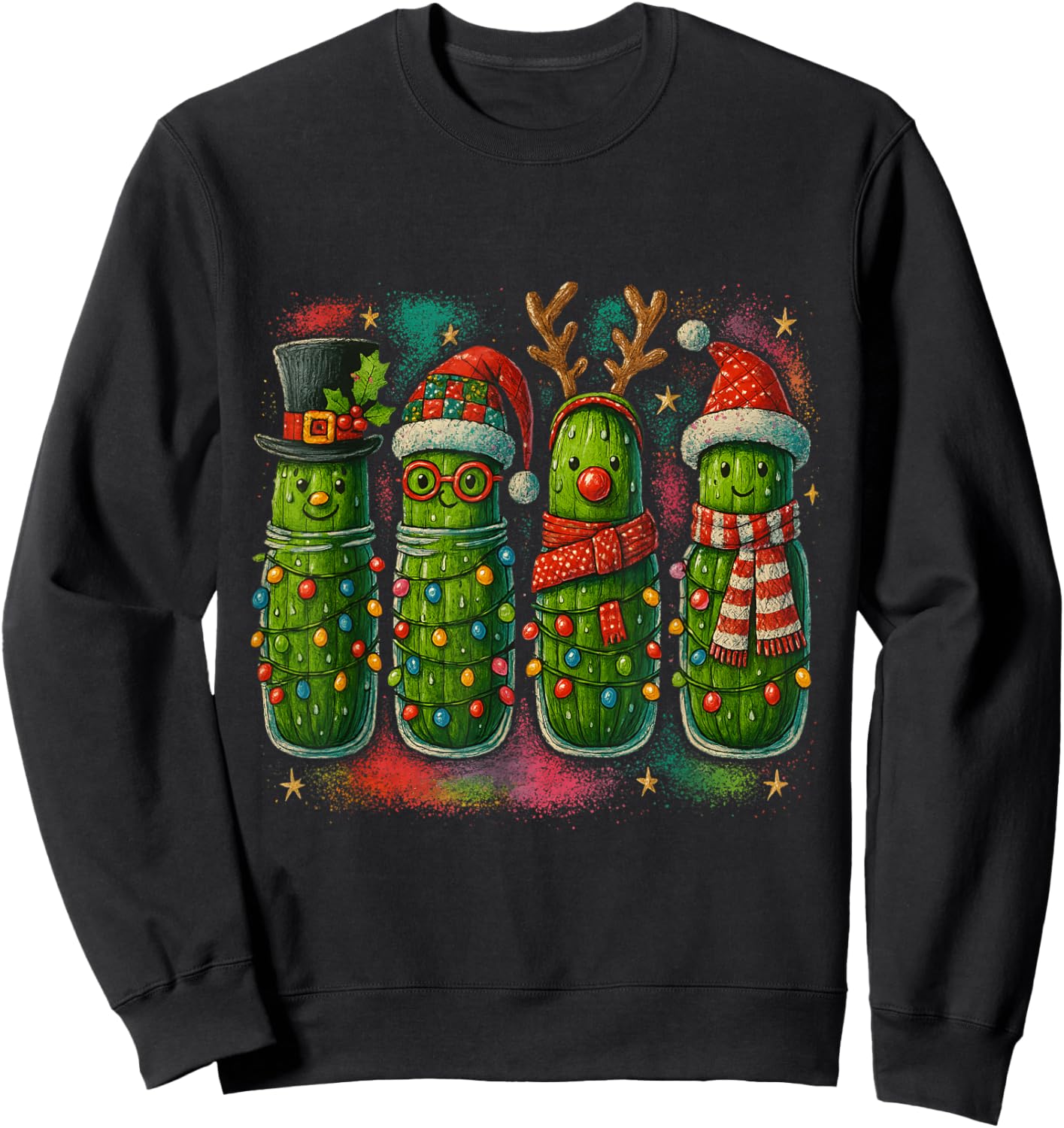 Funny Christmas Pickles – Festive Holiday Veggie Sweatshirt - Sweatshirt | Black