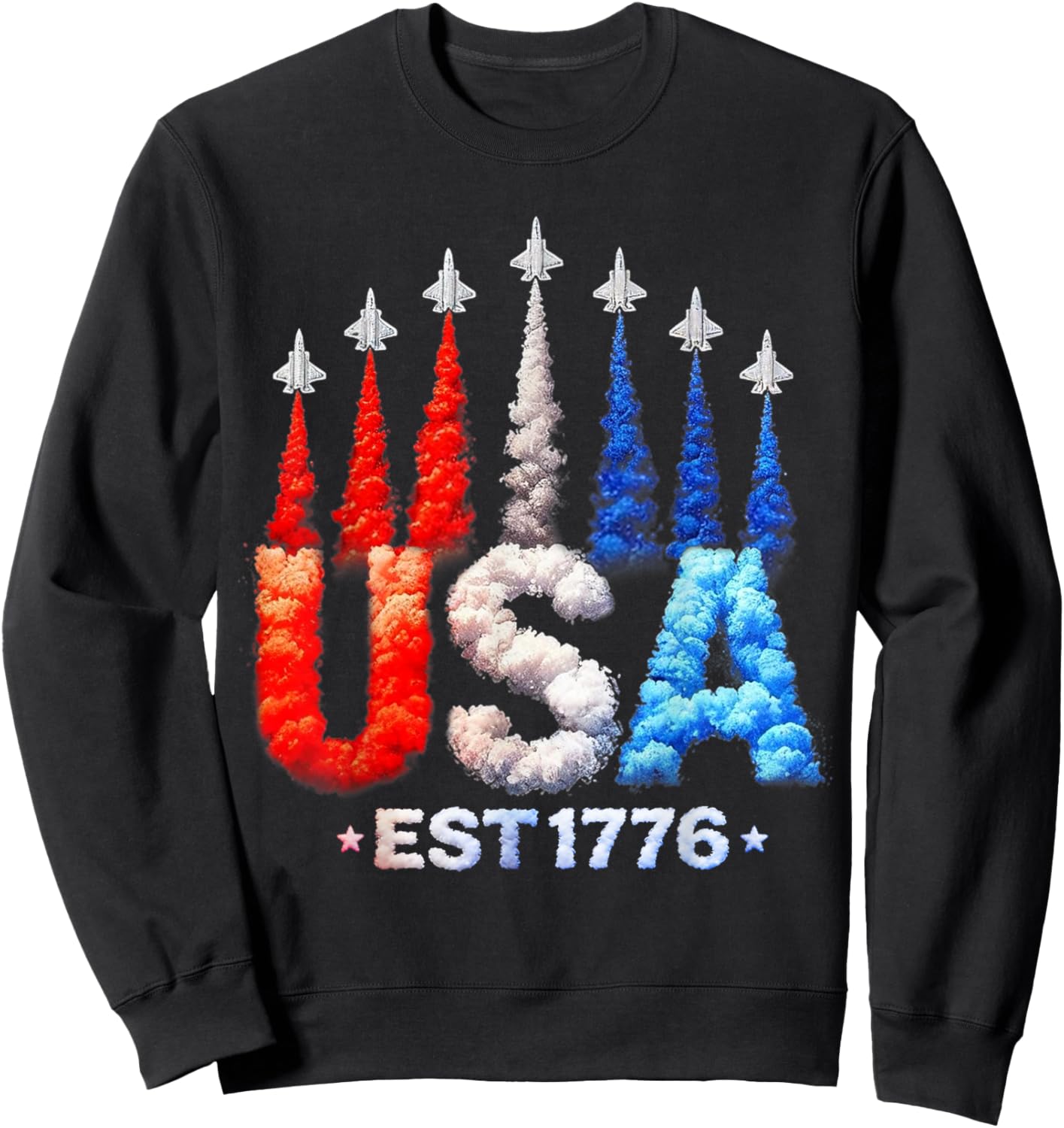 4th of July Fighter Jets USA Patriotic Shirts Women Sweatshirt - Sweatshirt | Black