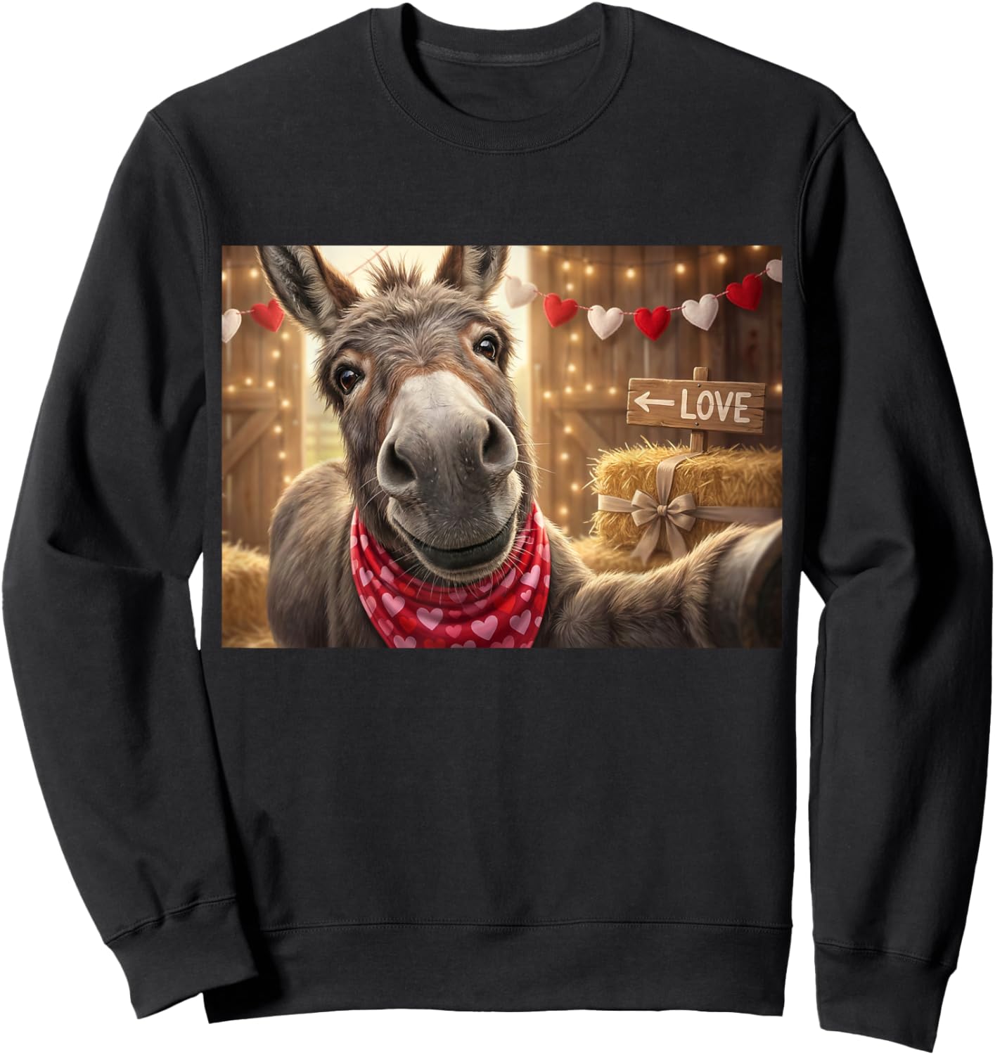 Funny Donkey Selfie Valentine's Day Heart Farm Animal Sweatshirt - Sweatshirt | Black